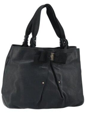 Salvatore Ferragamo Tote Bag Leather Black Silver Auth ka1894